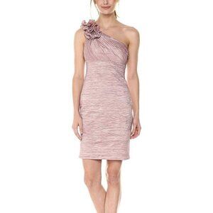 Eliza J  One Shoulder Textured Dress With Floral Detail in Dusty Rose Size 8